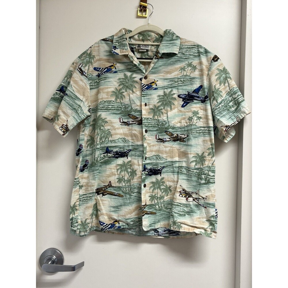 Aloha Republic Hawaiian Shirt L WWII Warplanes Aircraft Made in Hawaii